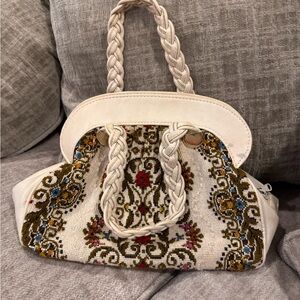Boho Embroidered Cream Tote Handbag